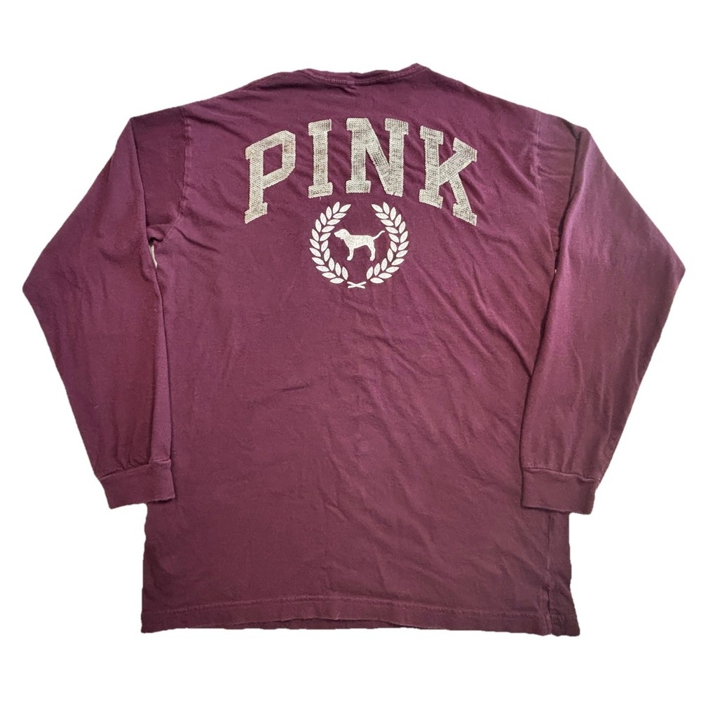 PINK Victoria's Secret‎ Long Sleeve Pocket Tee Spellout Logo Back Womens M